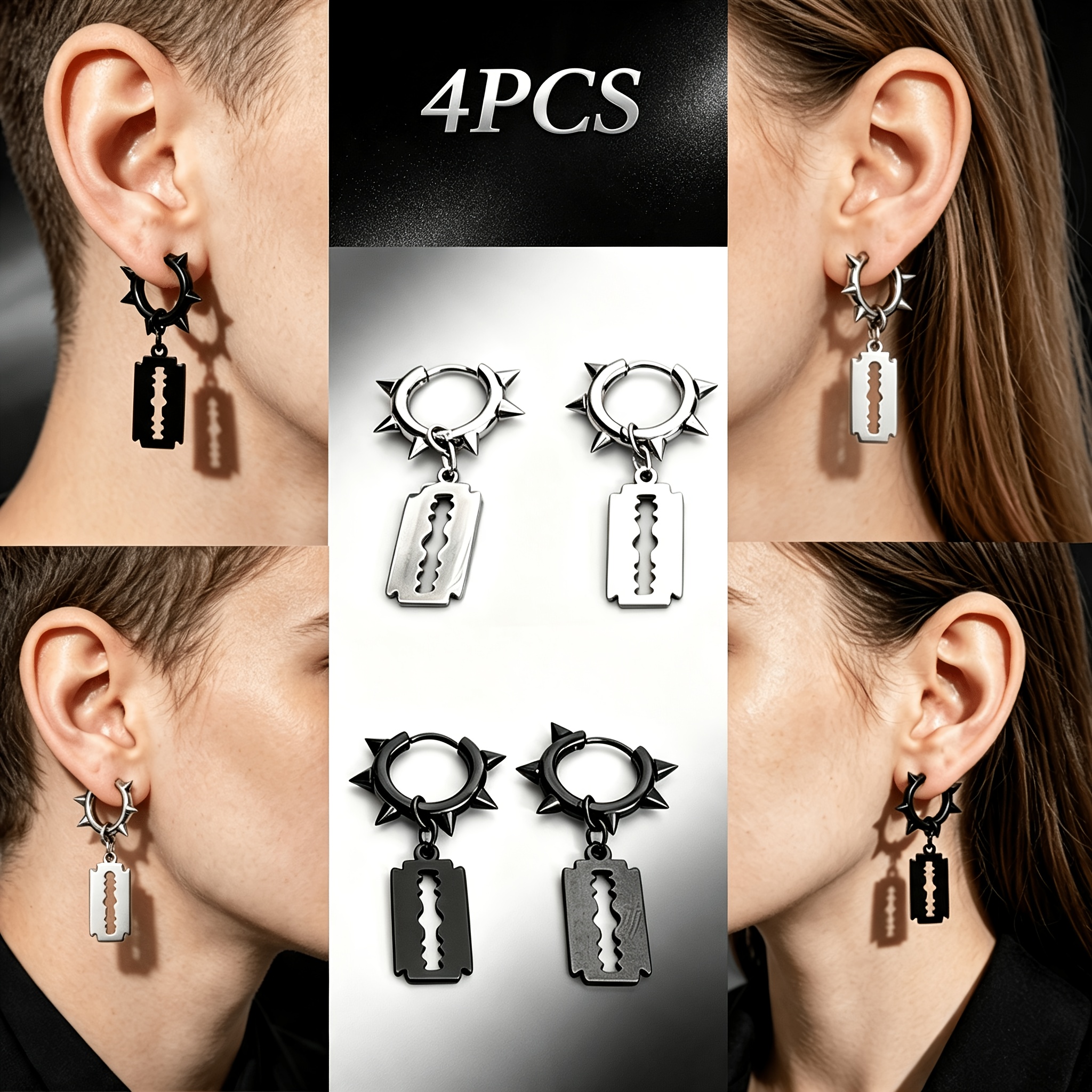 4pcs Bad Street-Style Dangling Earrings Set